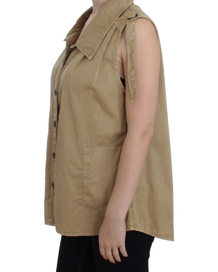 PLEIN SUD Beige Cotton Sleeveless Shirt