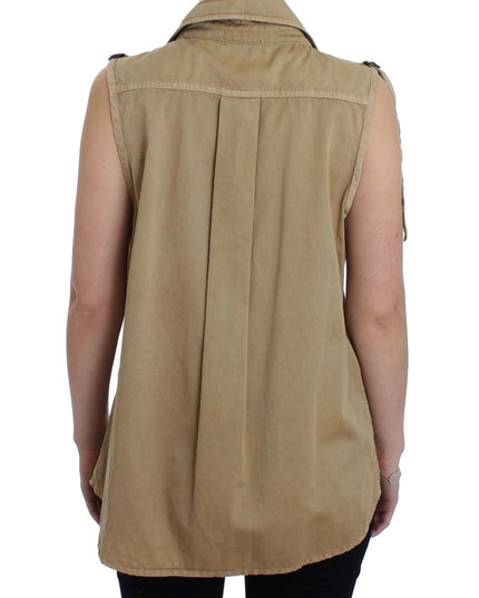 PLEIN SUD Beige Cotton Sleeveless Shirt