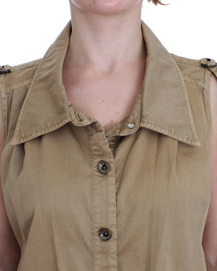 PLEIN SUD Beige Cotton Sleeveless Shirt