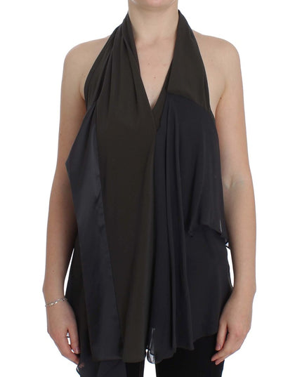 CORA GROPPO Gray Blue Stretch Blouse Top