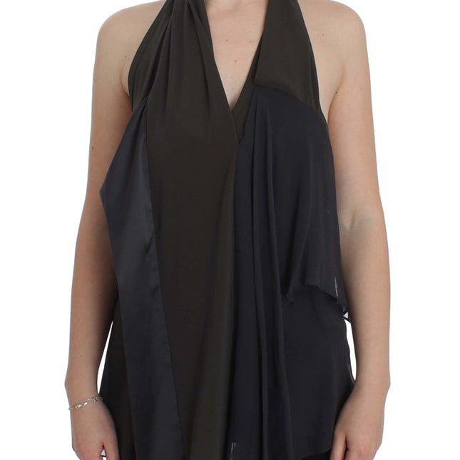 CORA GROPPO Gray Blue Stretch Blouse Top