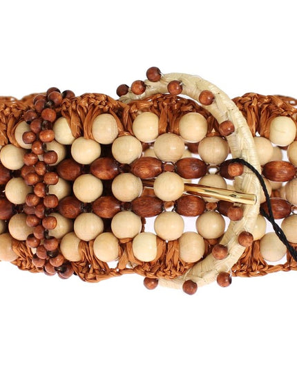 Dolce & Gabbana Brown Raffia Wood Beaded Wide Waist Belt