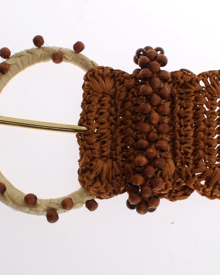 Dolce & Gabbana Brown Raffia Wood Beaded Wide Waist Belt