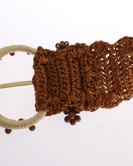 Dolce & Gabbana Brown Raffia Wood Beaded Wide Waist Belt