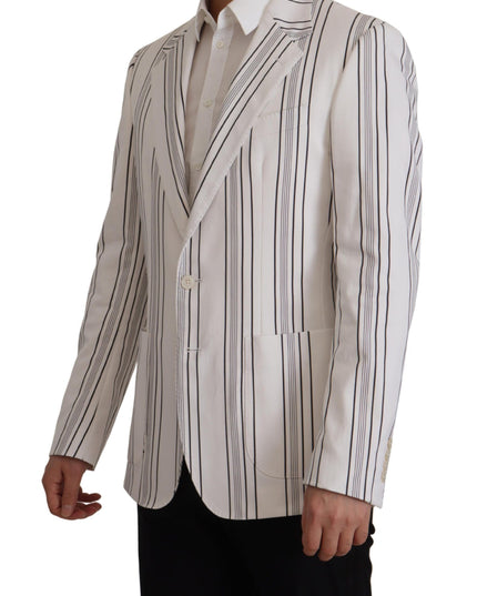 Dolce & Gabbana White Stripes Cotton Single Breasted Blazer