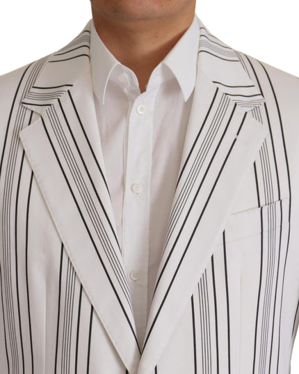 Dolce & Gabbana White Stripes Cotton Single Breasted Blazer