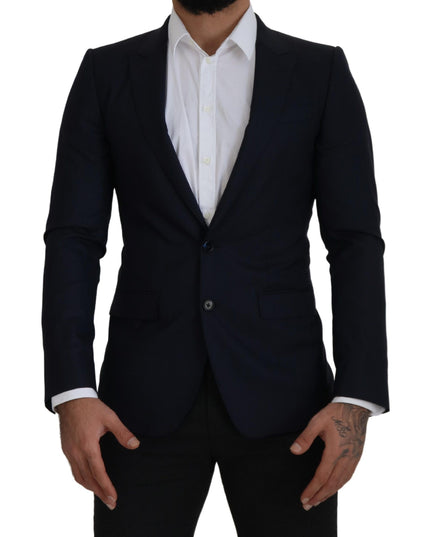 Dolce & Gabbana Blue Wool Single Breasted Coat Blazer