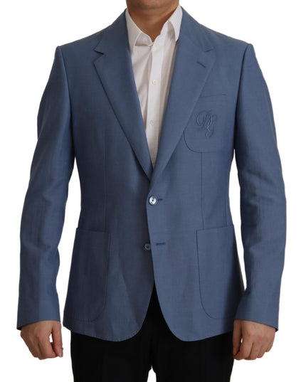Dolce & Gabbana Blue Single Breasted Logo Blazer Jacket