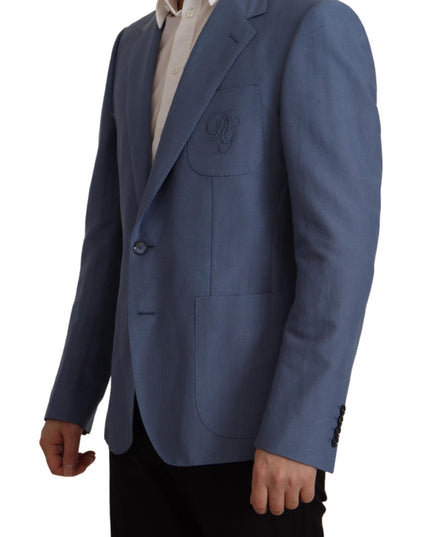Dolce & Gabbana Blue Single Breasted Logo Blazer Jacket
