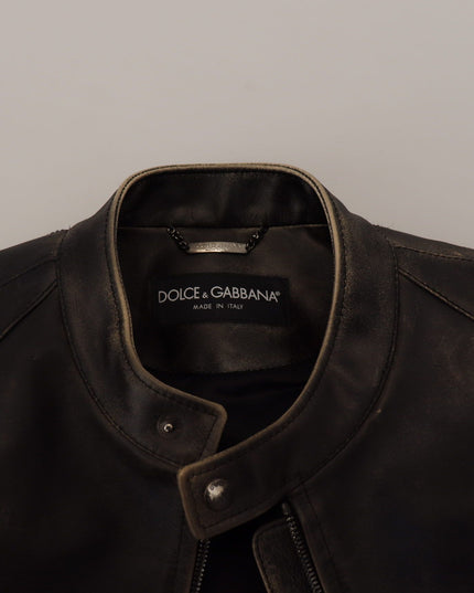 Dolce & Gabbana Black Leather Zipper Biker Coat Jacket