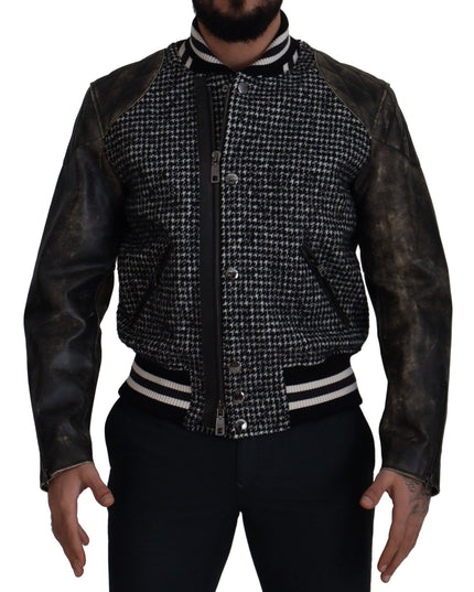 Dolce & Gabbana Black Houndstooth Polyester Bomber Jacket