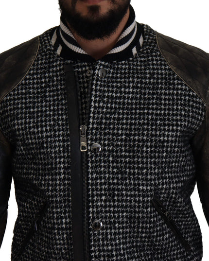 Dolce & Gabbana Black Houndstooth Polyester Bomber Jacket
