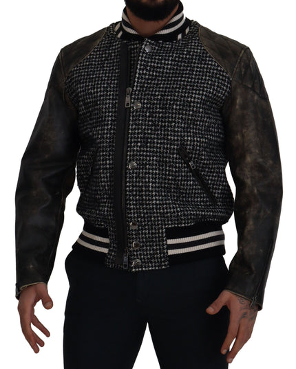 Dolce & Gabbana Black Houndstooth Polyester Bomber Jacket