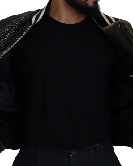 Dolce & Gabbana Black Houndstooth Polyester Bomber Jacket