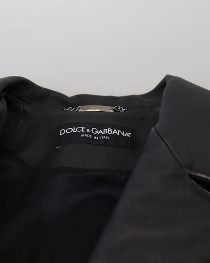 Dolce & Gabbana Black Leather Biker Coat Zipper Jacket