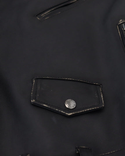 Dolce & Gabbana Black Leather Biker Coat Zipper Jacket