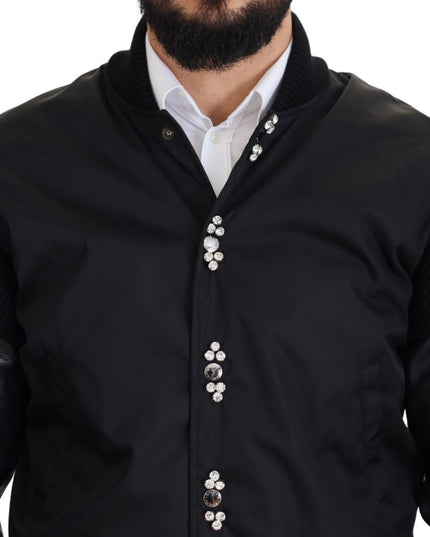 Dolce & Gabbana Black Nylon Crystals Coat Buttons Jacket