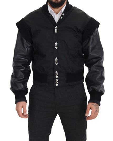 Dolce & Gabbana Black Nylon Crystals Coat Buttons Jacket