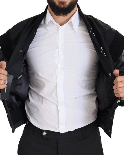 Dolce & Gabbana Black Nylon Crystals Coat Buttons Jacket