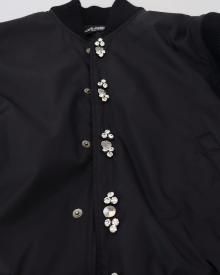 Dolce & Gabbana Black Nylon Crystals Coat Buttons Jacket