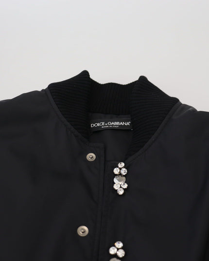 Dolce & Gabbana Black Nylon Crystals Coat Buttons Jacket