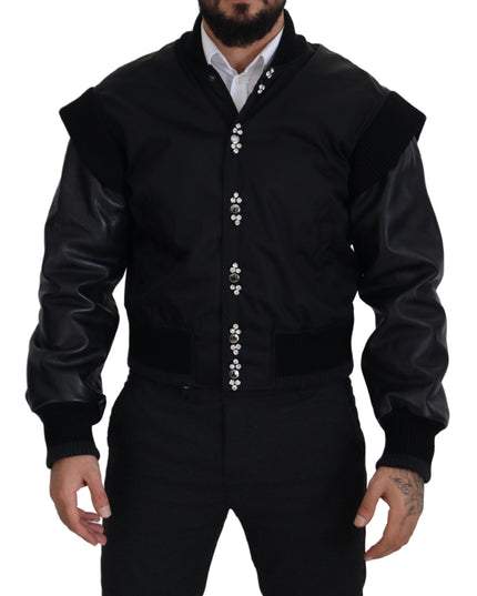 Dolce & Gabbana Black Nylon Crystals Coat Buttons Jacket