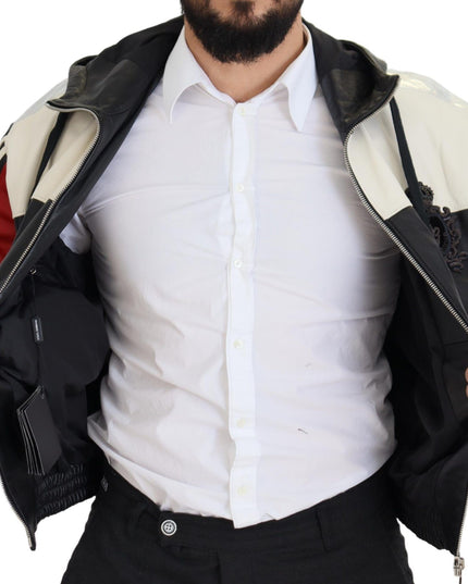 Dolce & Gabbana Black Leather Hooded Blouson Coat Jacket