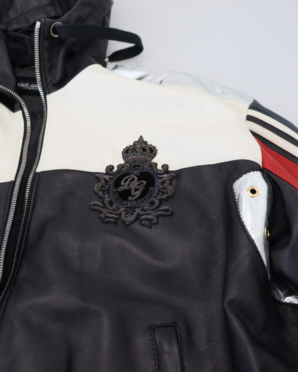 Dolce & Gabbana Black Leather Hooded Blouson Coat Jacket