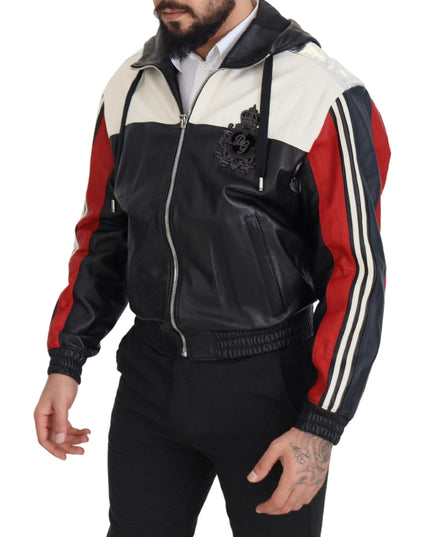 Dolce & Gabbana Black Leather Hooded Blouson Coat Jacket