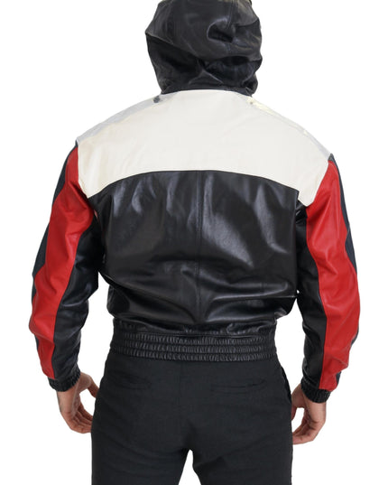 Dolce & Gabbana Black Leather Hooded Blouson Coat Jacket