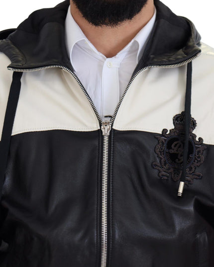 Dolce & Gabbana Black Leather Hooded Blouson Coat Jacket