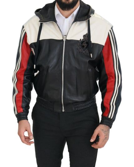 Dolce & Gabbana Black Leather Hooded Blouson Coat Jacket