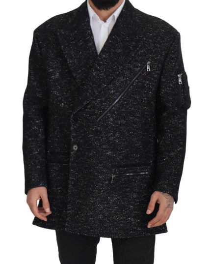 Dolce & Gabbana Black Wool Double Breasted Coat Men Jacket