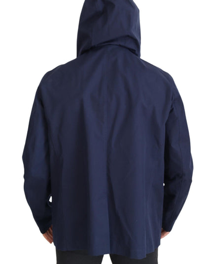 Dolce & Gabbana Blue Hooded Double Breasted Coat Jacket