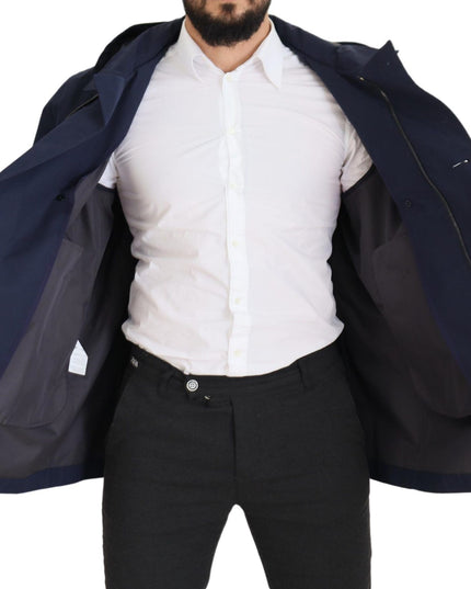 Dolce & Gabbana Blue Hooded Double Breasted Coat Jacket