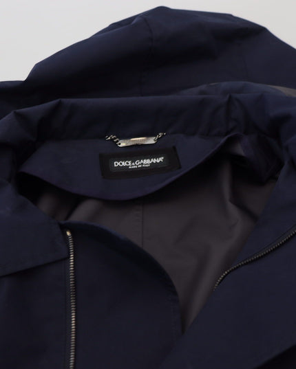 Dolce & Gabbana Blue Hooded Double Breasted Coat Jacket