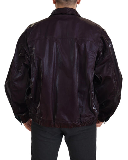 Dolce & Gabbana Bordeaux Nylon Collared Men Coat Jacket