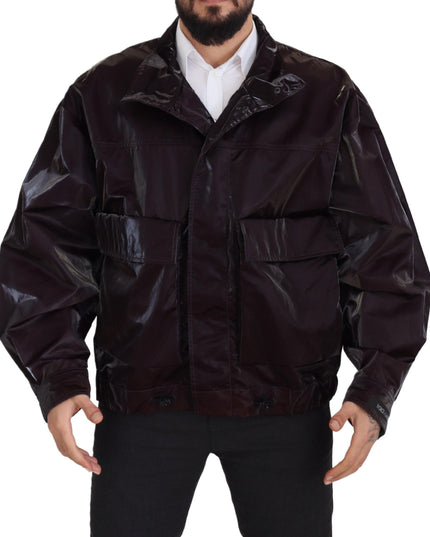 Dolce & Gabbana Bordeaux Nylon Collared Men Coat Jacket