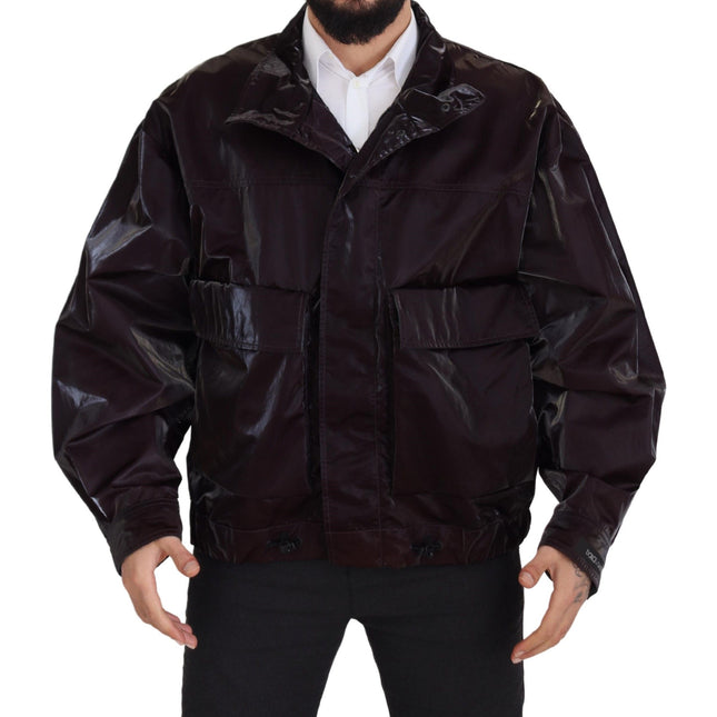 Dolce & Gabbana Bordeaux Nylon Collared Men Coat Jacket