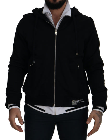Dolce & Gabbana Black Polyester Hooded Full Zip Jacket