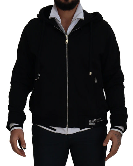 Dolce & Gabbana Black Polyester Hooded Full Zip Jacket