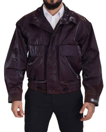 Dolce & Gabbana Purple Nylon Collared Biker Coat Jacket