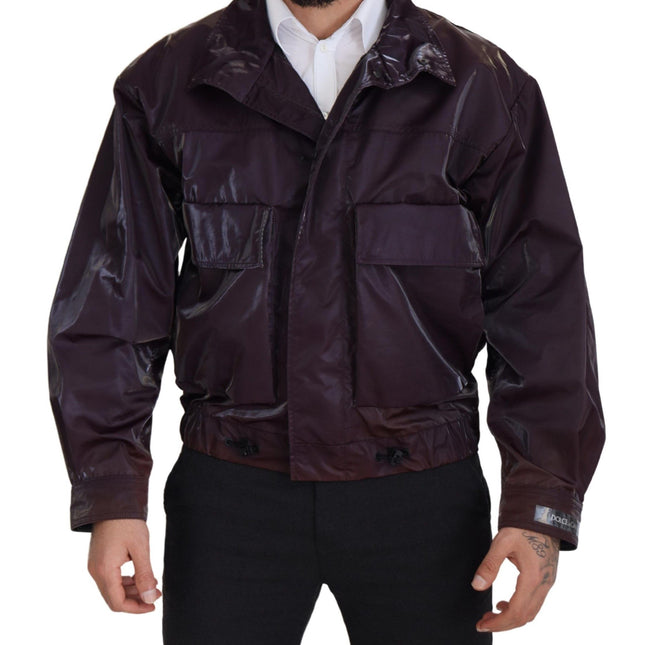 Dolce & Gabbana Purple Nylon Collared Biker Coat Jacket