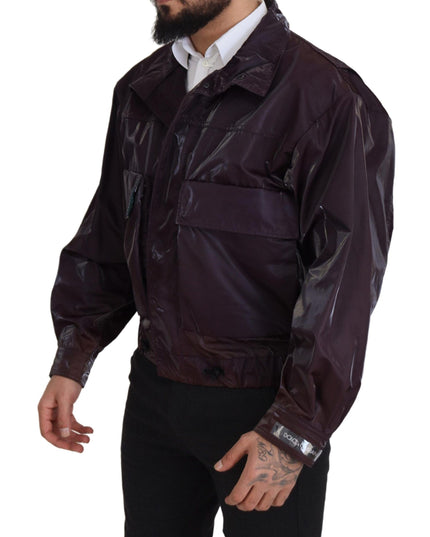 Dolce & Gabbana Purple Nylon Collared Biker Coat Jacket