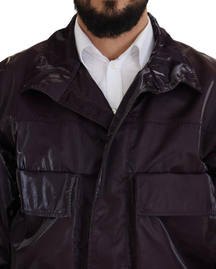 Dolce & Gabbana Purple Nylon Collared Biker Coat Jacket