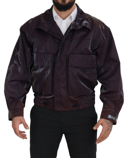 Dolce & Gabbana Purple Nylon Collared Biker Coat Jacket