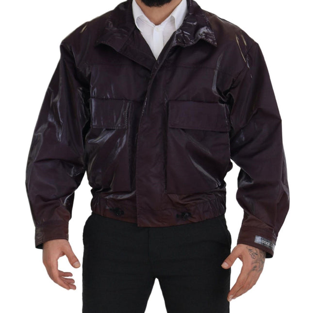 Dolce & Gabbana Purple Nylon Collared Biker Coat Jacket