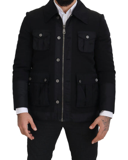 Dolce & Gabbana Black Wool Collared Full Zip Jacket