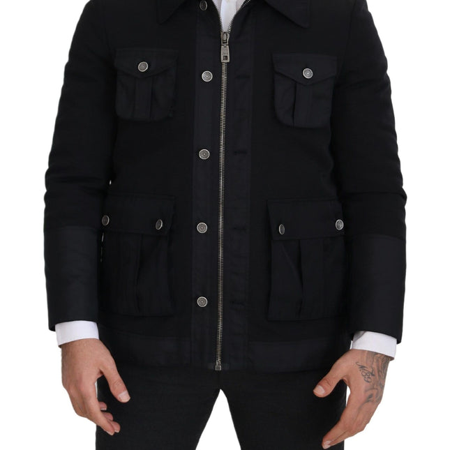 Dolce & Gabbana Black Wool Collared Full Zip Jacket