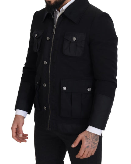 Dolce & Gabbana Black Wool Collared Full Zip Jacket